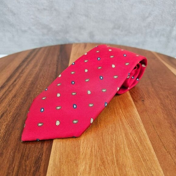 Yves Saint Laurent YSL Tie Red Blue Mini Paisley Print 100% Silk USA Made Gift - Picture 1 of 12